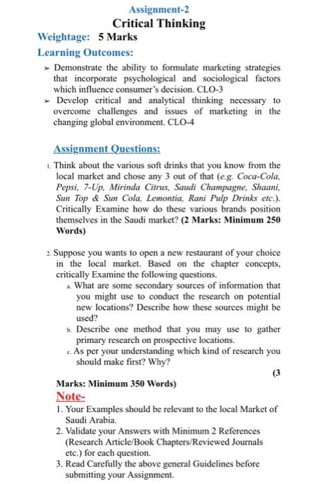 Assignment-2 Critical Thinking Weightage: 5 Marks