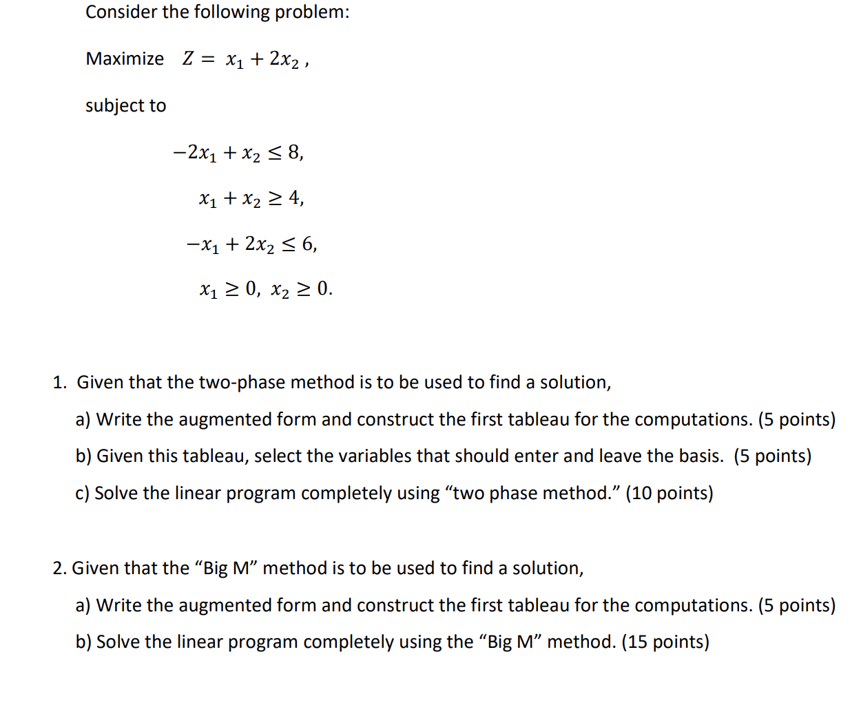 Consider the following problem: Maximize Z = X1 +