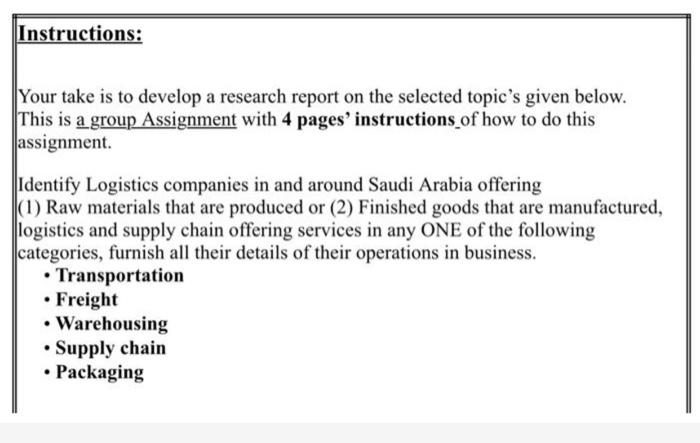 please Your take is to develop a research report