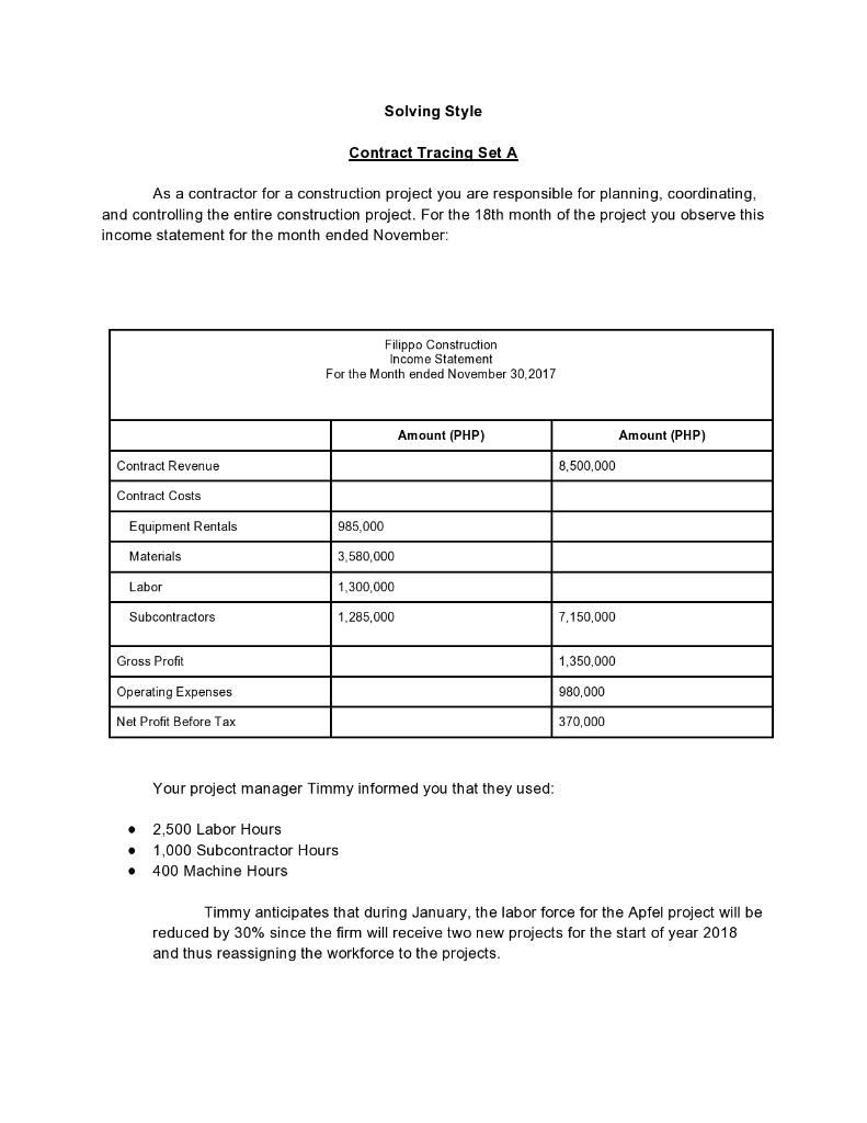 Solving Style Contract Tracing Set A As a