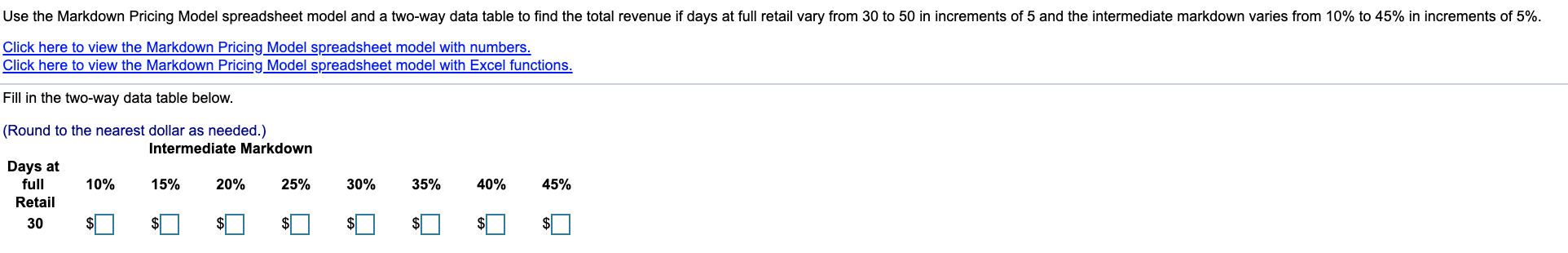 Use the Markdown Pricing Model spreadsheet model