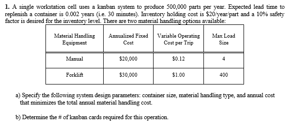 1. A single workstation cell uses a kanban system