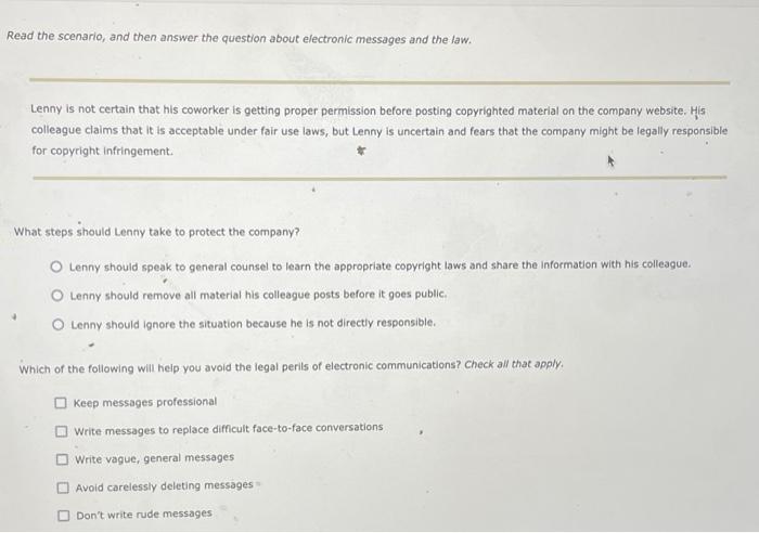 Read the scenario, and then answer the question