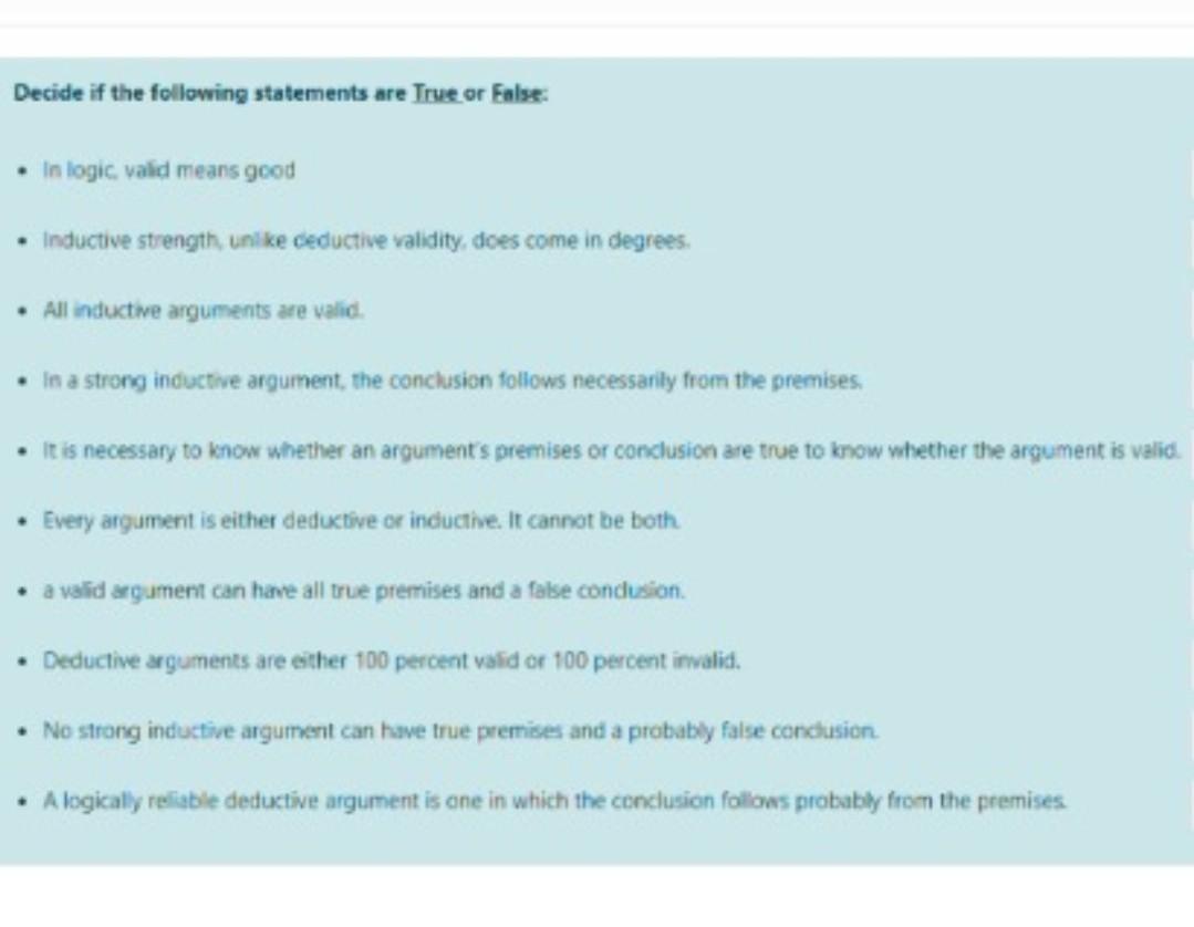 Decide if the following statements are True or