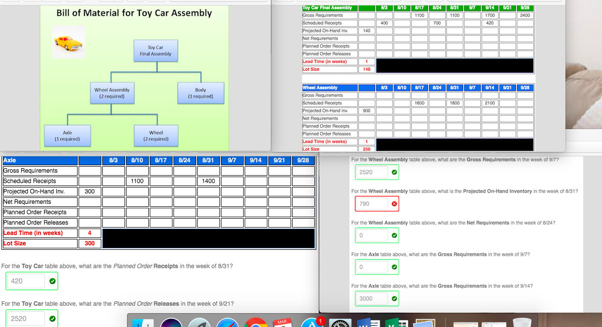 Bill of Material for Toy Car Assembly 8/
