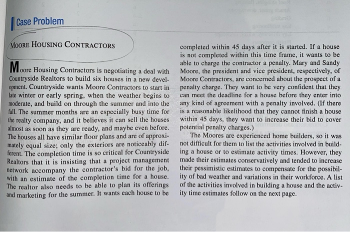Case Problem Moore HOUSING CONTRACTORS completed