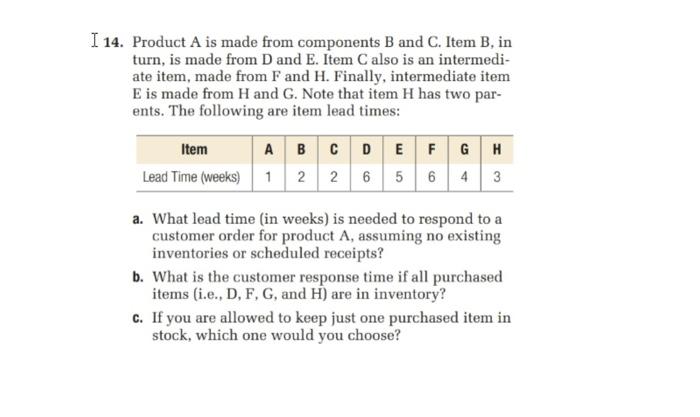 I 14. Product A is made from components B and C.