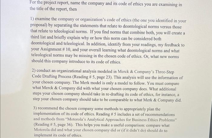 For the project report, name the company and its