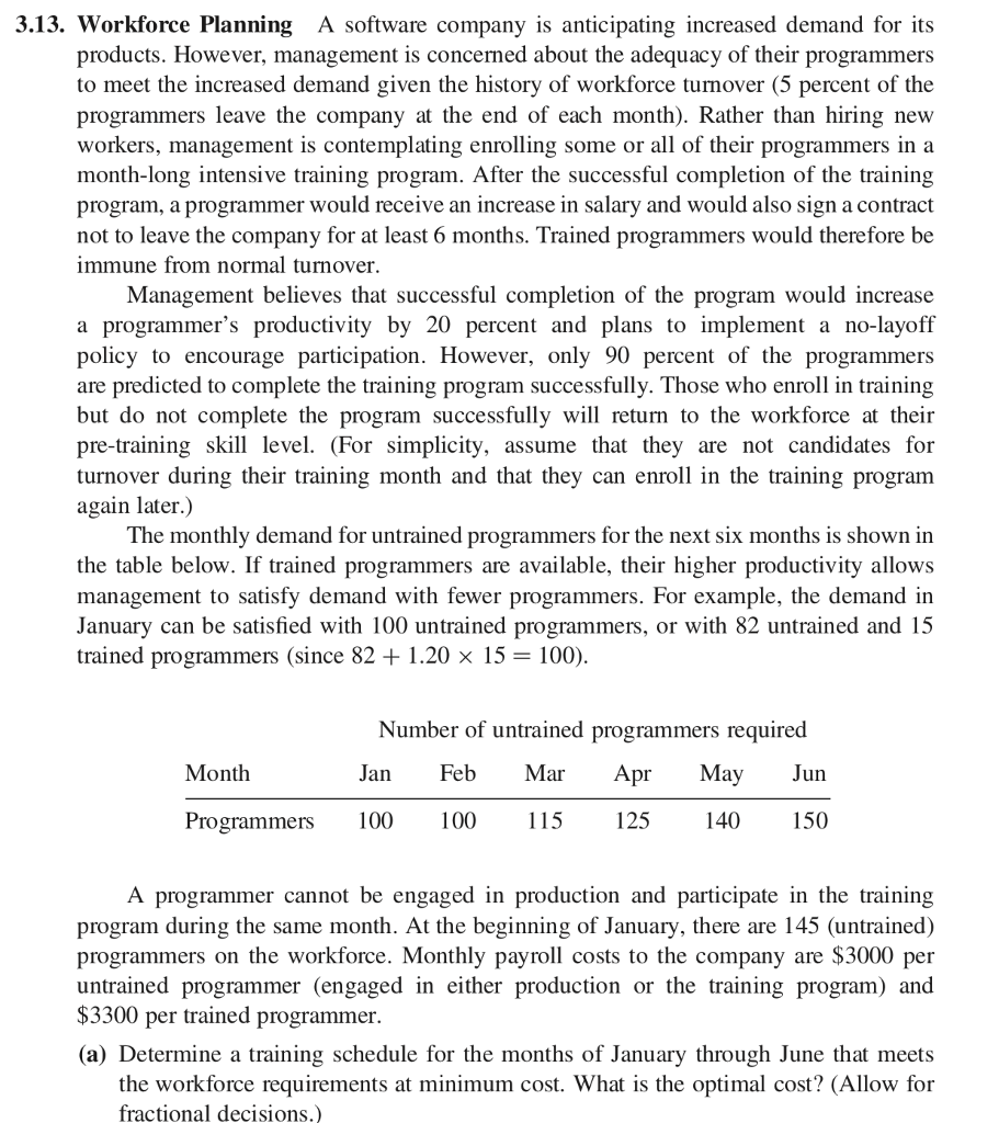 SOLVE USING EXCEL SOLVER 3.13. Workforce Planning