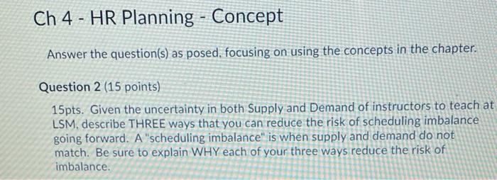 Ch 4 - HR Planning - Concept Answer the