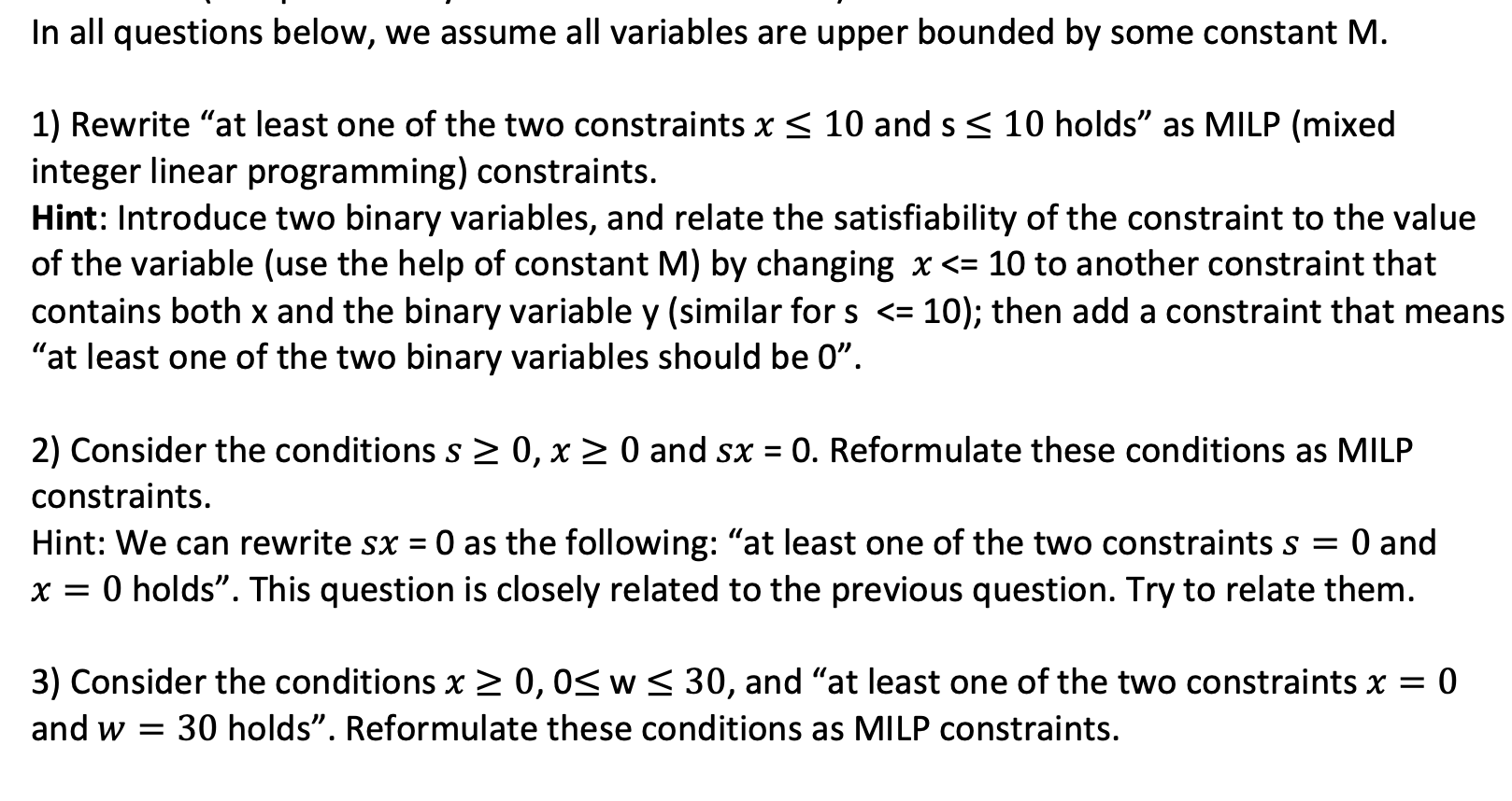 In all questions below, we assume all variables