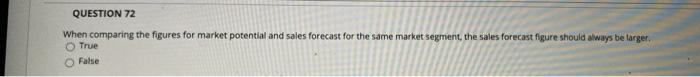 QUESTION 72 When comparing the figures for market