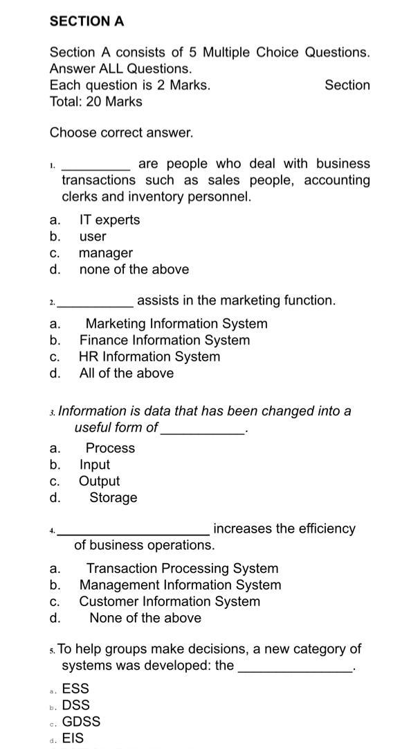 HELP TO ANWER PLS. URGENT SECTION A Section A