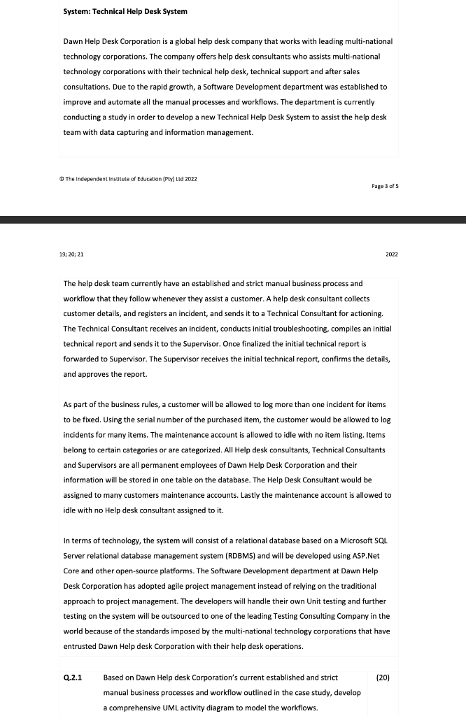 System: Technical Help Desk System Dawn Help Desk