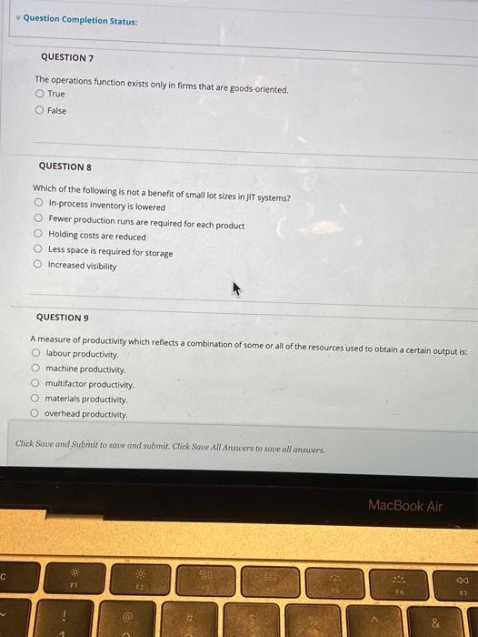 Question Completion Status: QUESTION 7 The