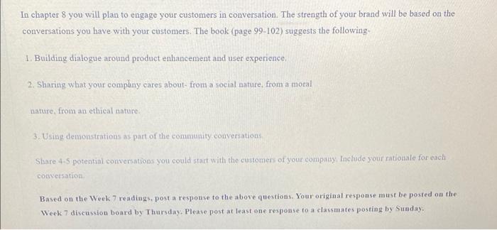 In chapter 8 you will plan to engage your