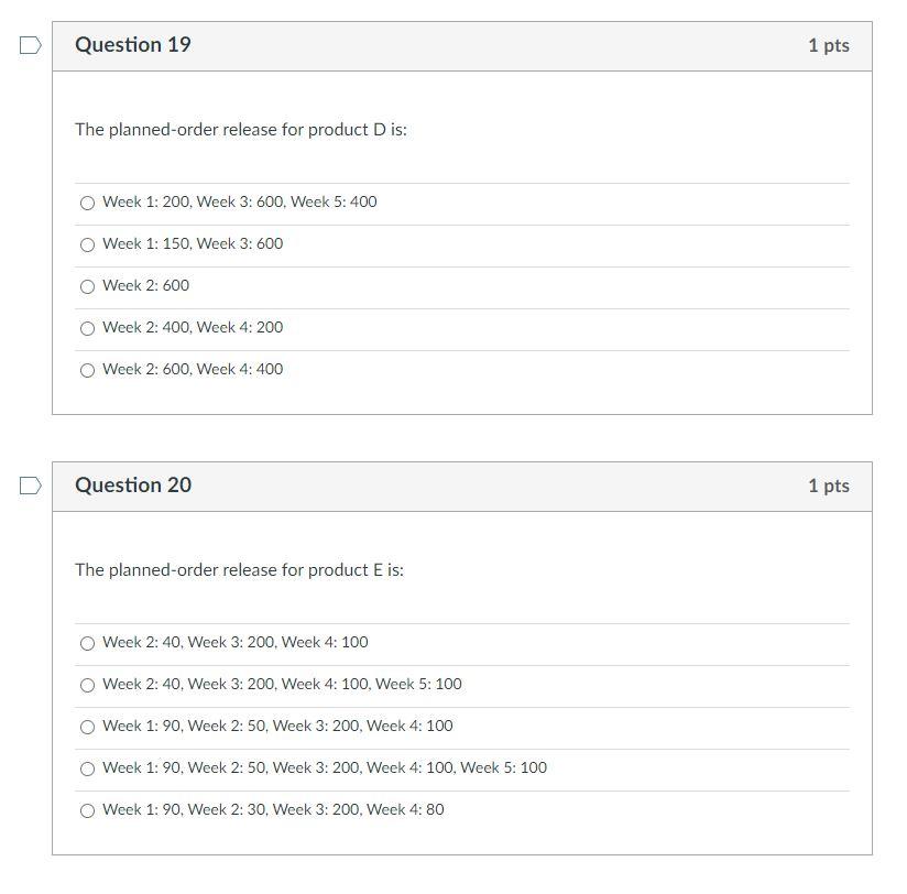 Question 16 1 pts Given the following