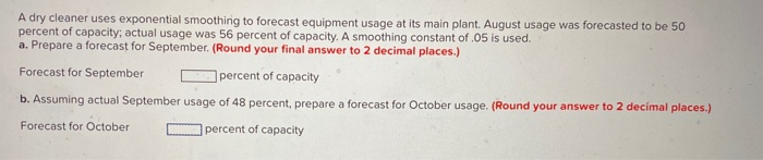 A dry cleaner uses exponential smoothing to