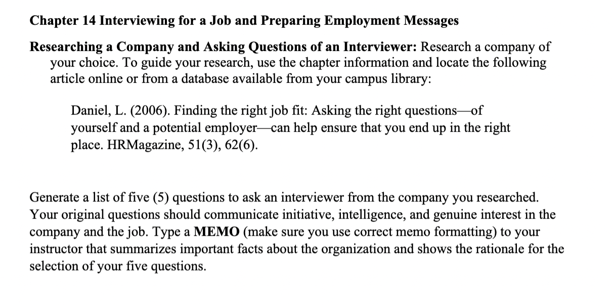 Chapter 14 Interviewing for a Job and Preparing