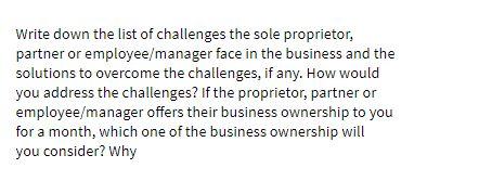 Write down the list of challenges the sole