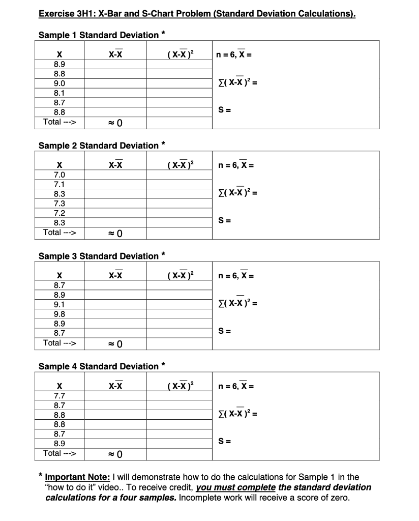 Exercise 3H1: X-Bar and S-Chart Problem (5