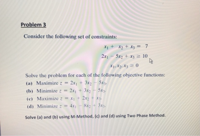 Problem 3 Consider the following set of