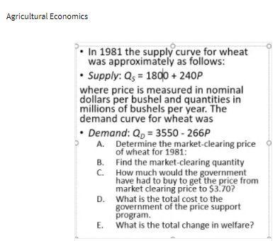 Agricultural Economics In 1981 the supply curve