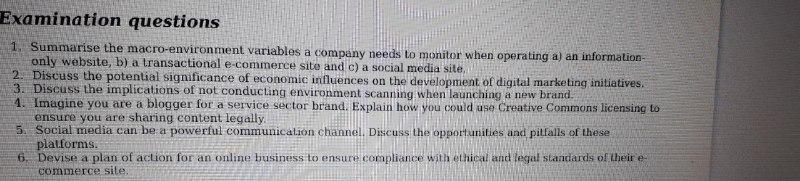 i need the answer quickly Examination questions