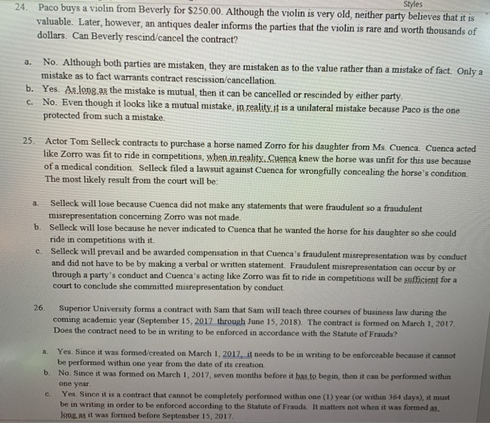 24-26 multiple choice only 24. Styles Paco buys a