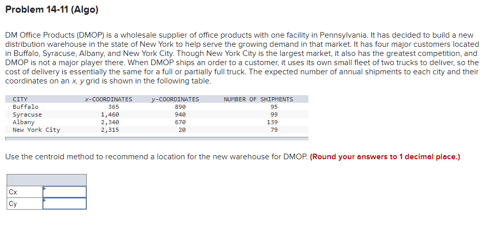 Problem 14-11 (Algo) DM Office Products (DMOP) is