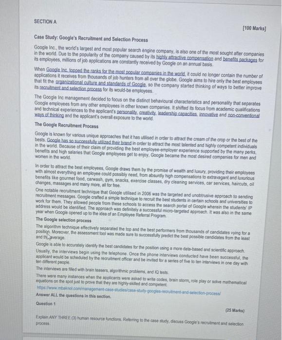 SECTION A [100 Marks] Case Study: Google's