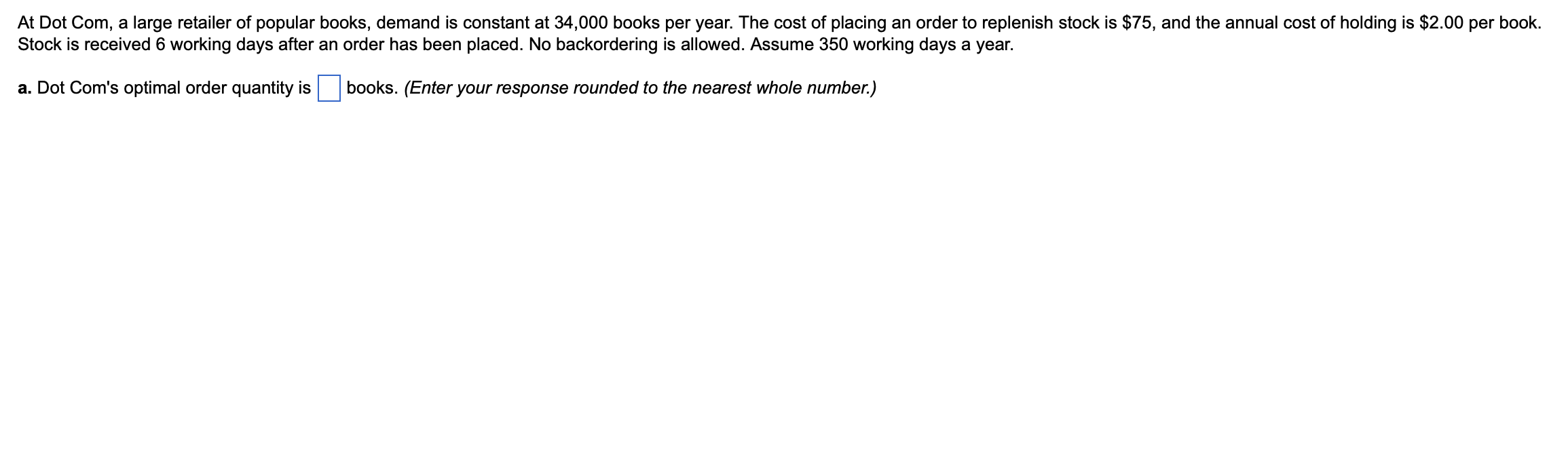 Stock is received 6 working days after an order