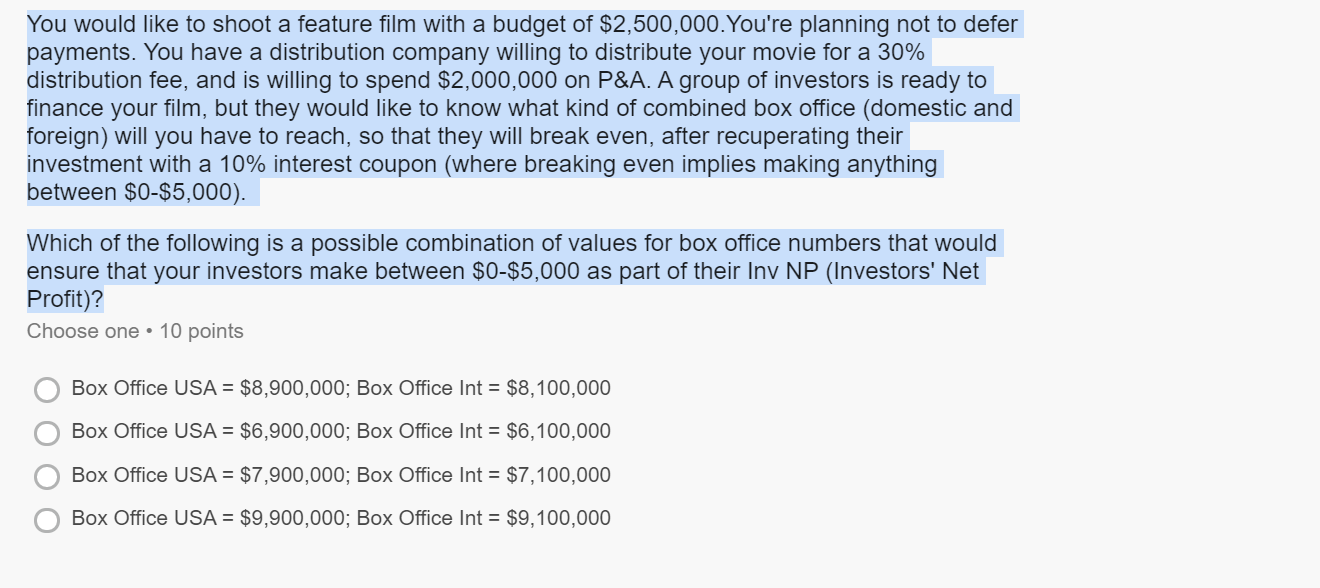 You would like to shoot a feature film with a