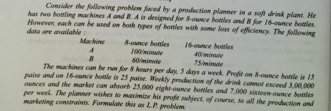 Operations Management Consider the following