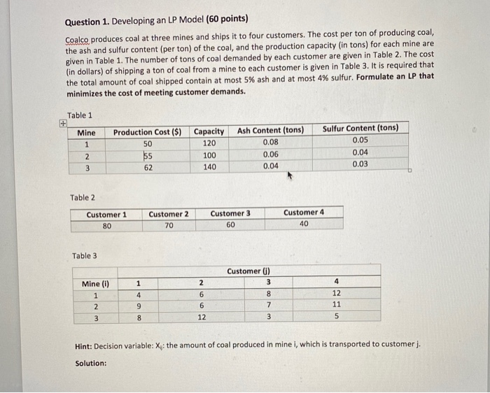 Question 1. Developing an LP Model (60 points)