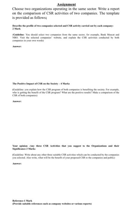 Assignment Choose two organizations operating in