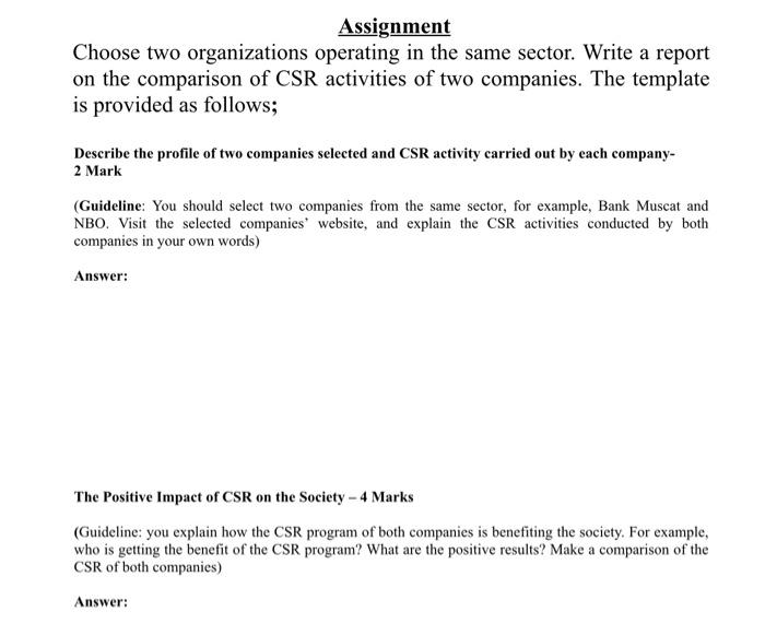 Assignment Choose two organizations operating in
