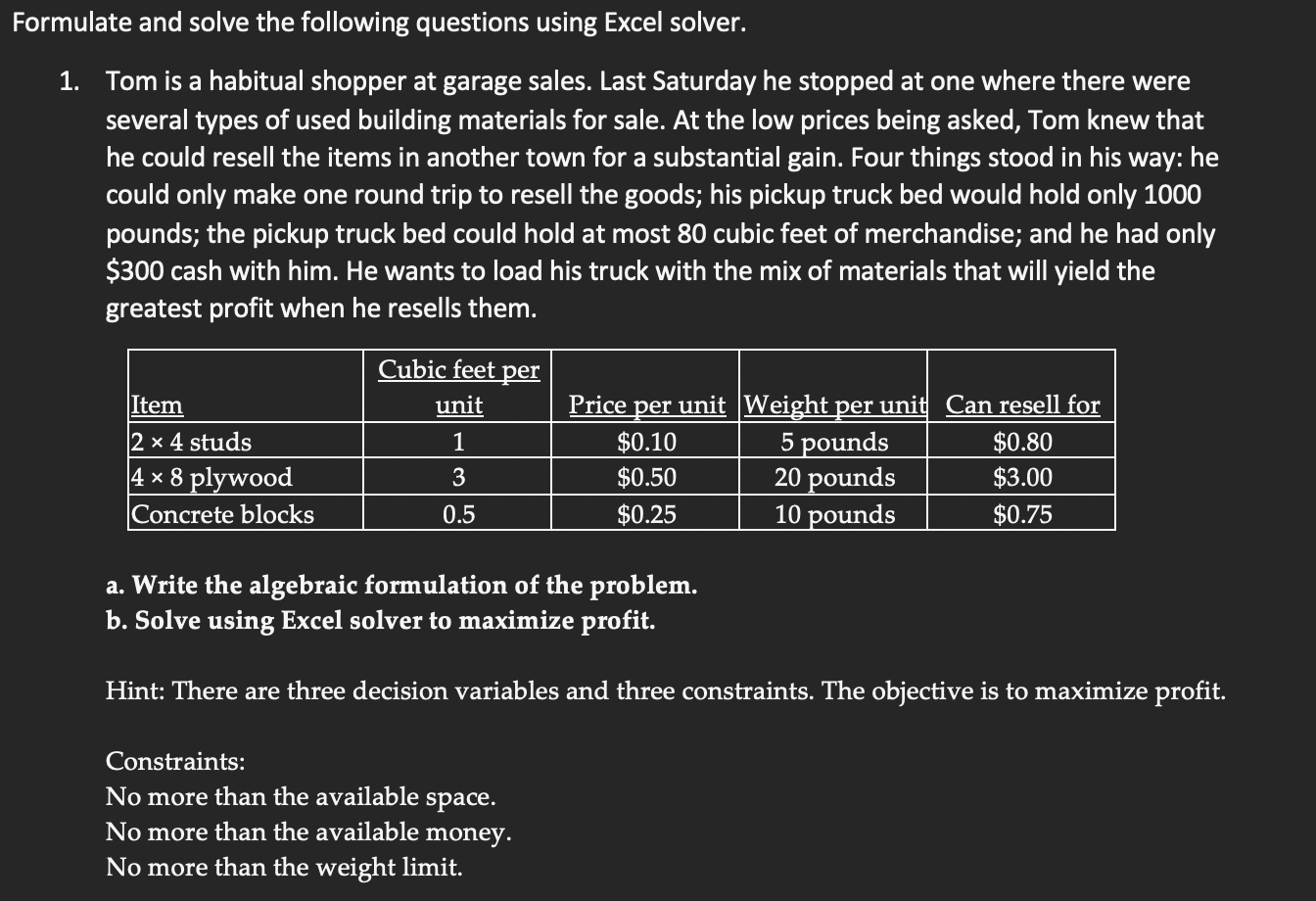 llate and solve the following questions using