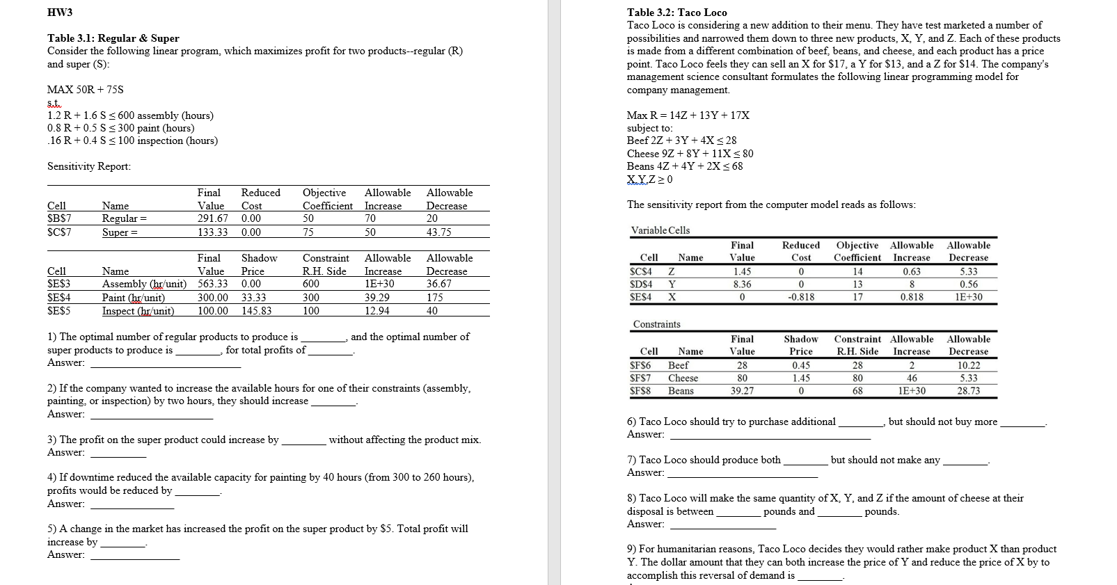 HW3 Table 3.1: Regular & Super Consider the
