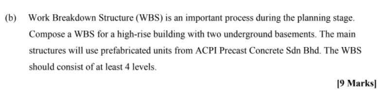 ) (b) Work Breakdown Structure (WBS) is an
