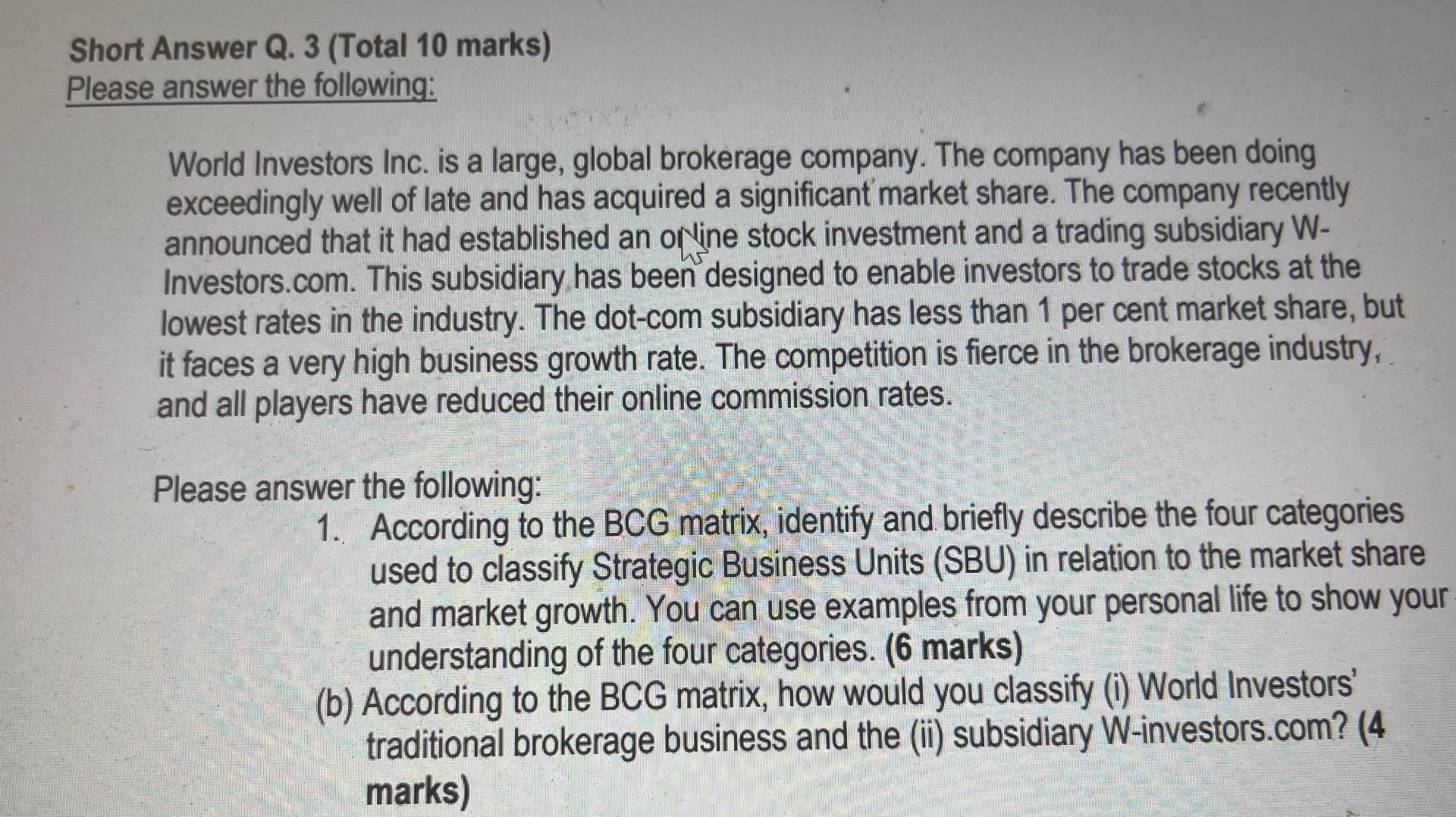 Short Answer Q. 3 (Total 10 marks) Please answer