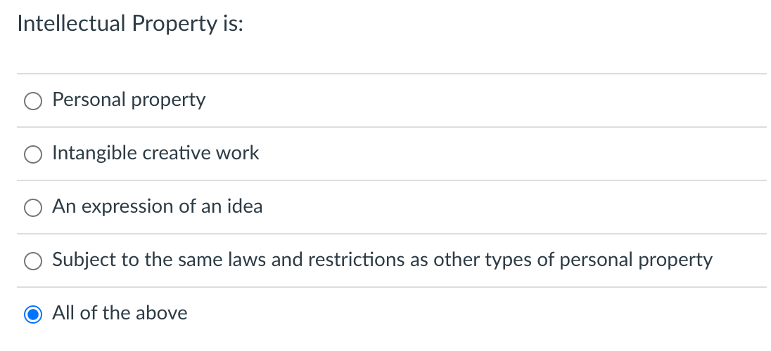 Intellectual Property is: Personal property
