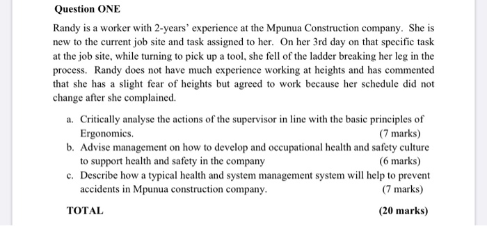 Question ONE Randy is a worker with 2-years'