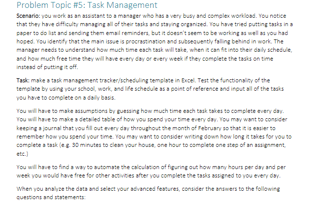 Problem Topic #5: Task Management Scenario: you