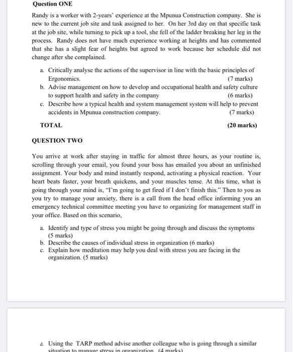 Question ONE Randy is a worker with 2-years'