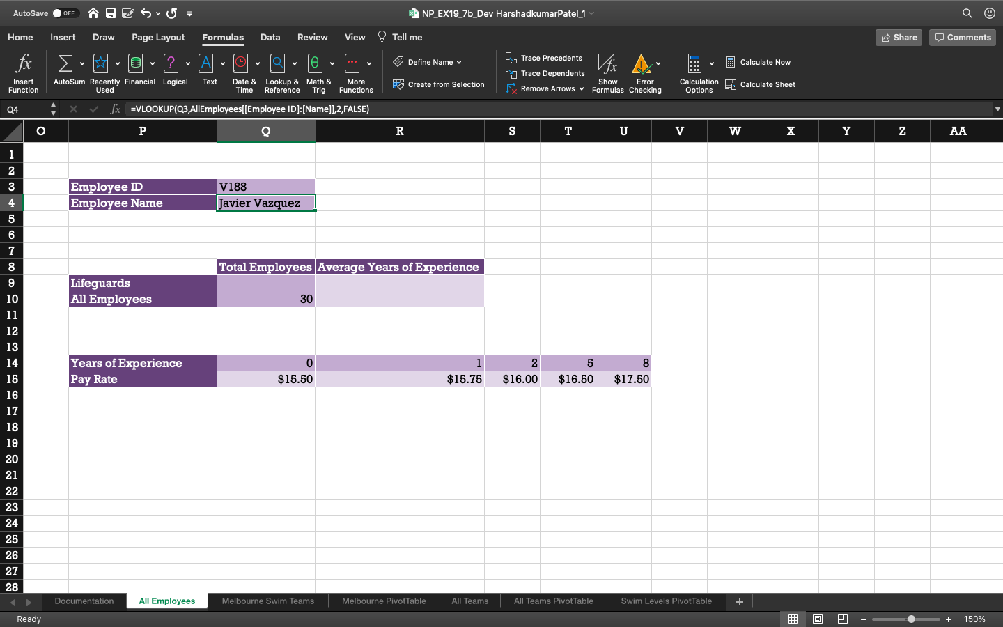 Brittany created a formula with the LOOKWP