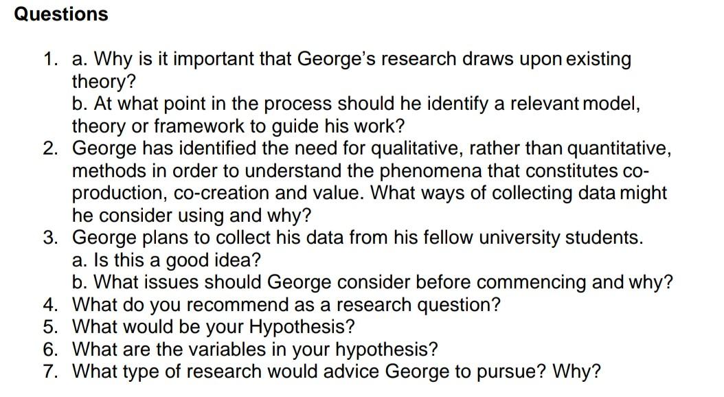Questions 1. a. Why is it important that George's