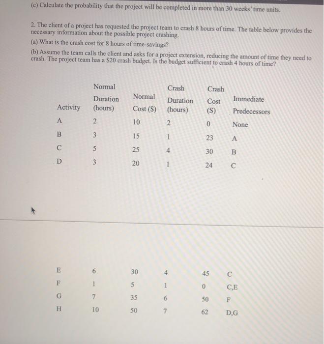 (c) Calculate the probability that the project
