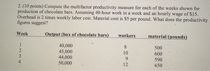 2. (10 points) Compute the multifactor