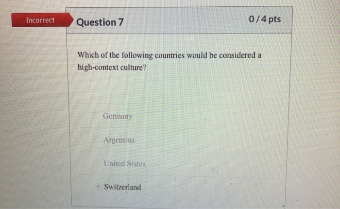 Incorrect Question 7 0/4 pts Which of the